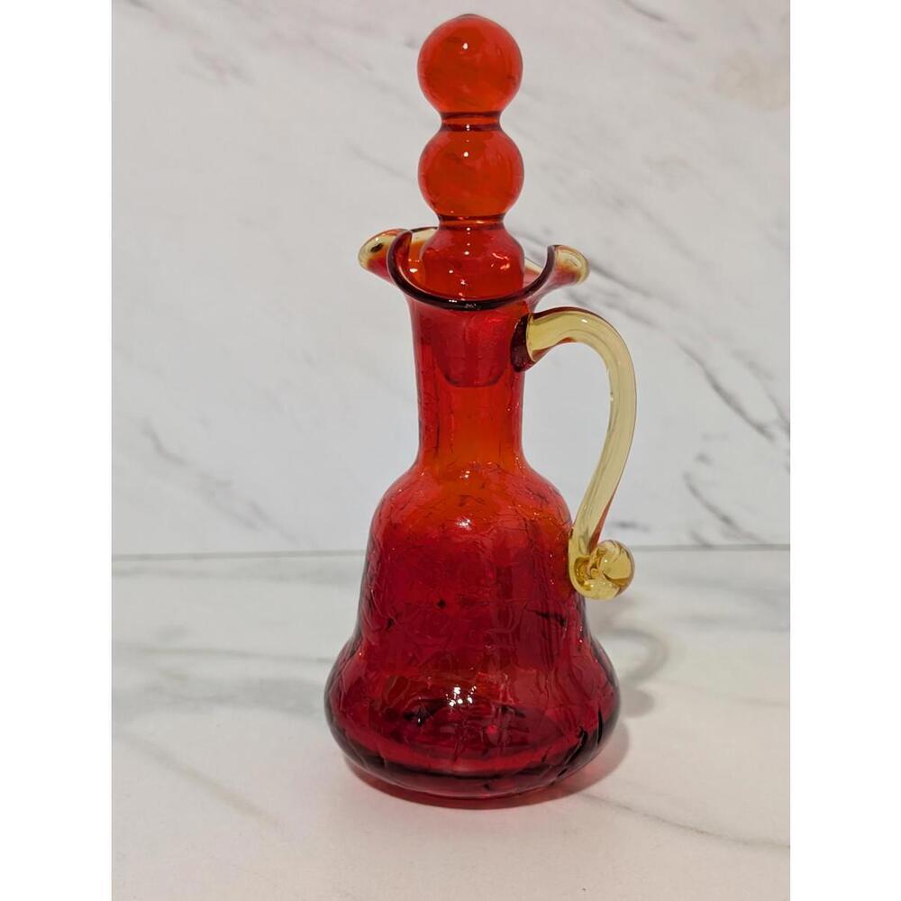 Vintage Red Crackle Glass Cruet Sized Decanter W/Stopper - Picture 8 of 9